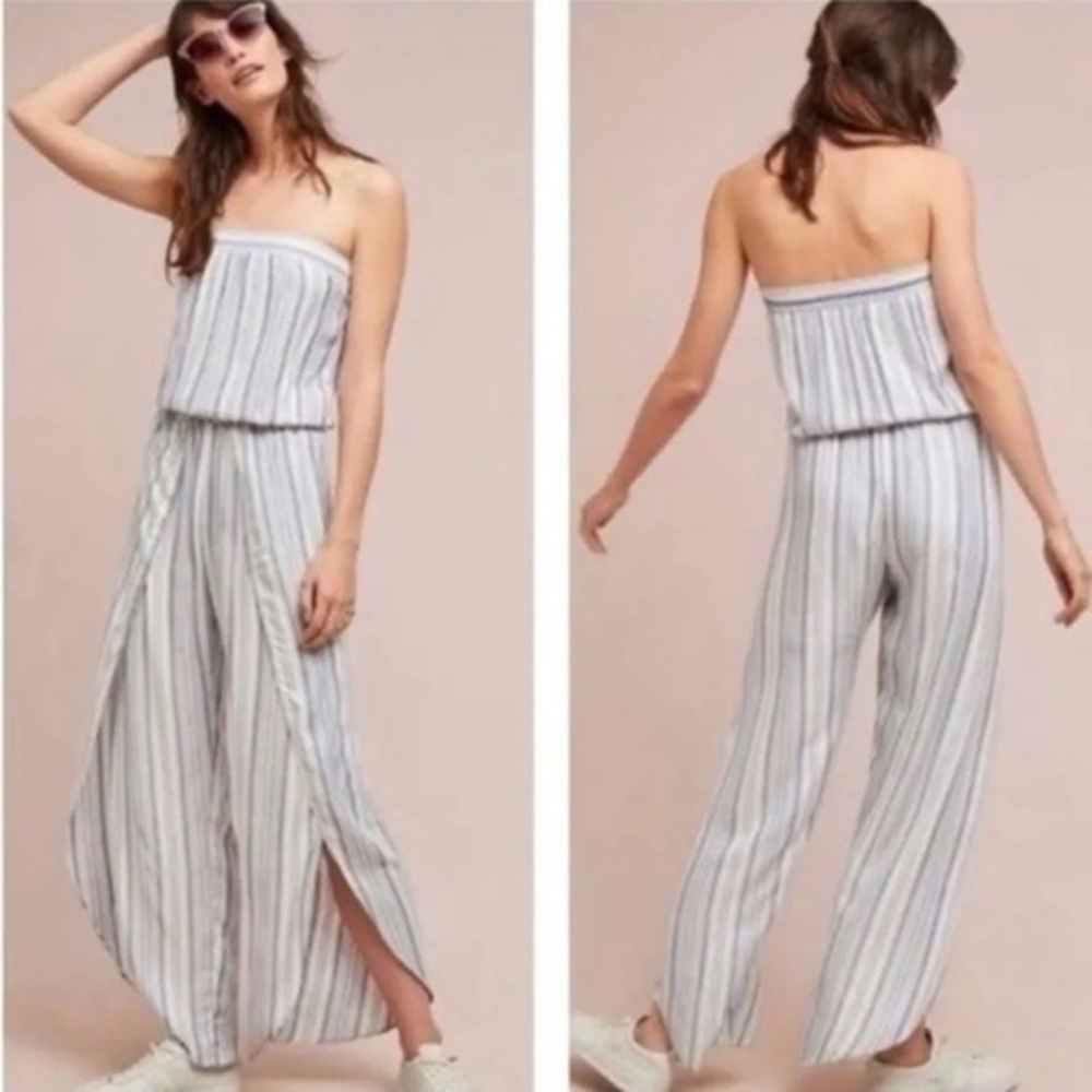 Anthropologie DREW jumpsuit Tulip Leg Strapless tube top Pastel Stripe boho